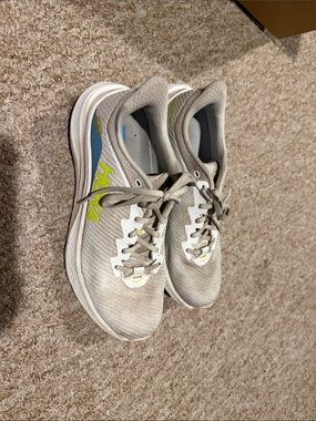 Hoka Running Shoes with Lime and Blue Accents
